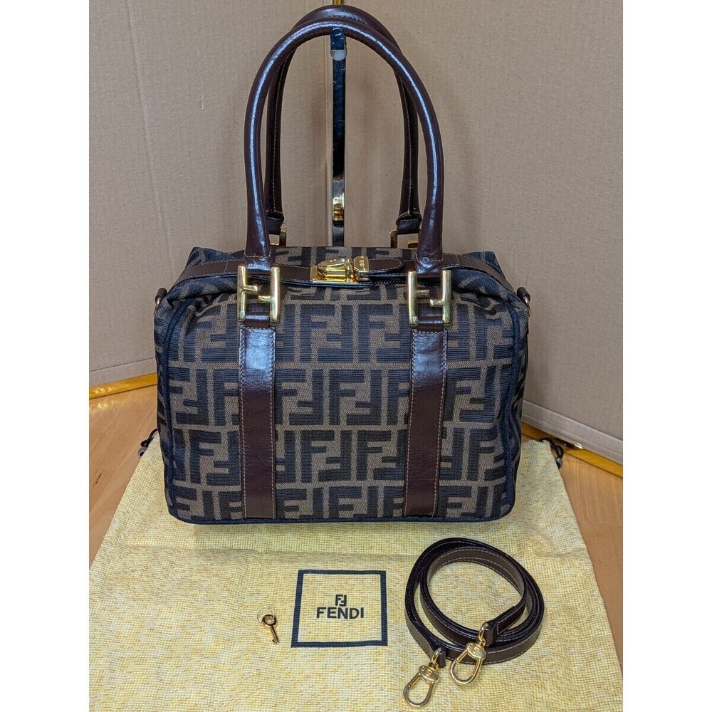 FENDI FF Zucca canvas leather handbag shoulder bag Boston